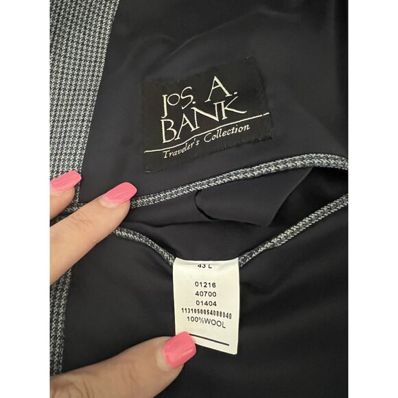 Jos A Bank Travelers Collection Tailored Fit Wool Blazer43L GrayBlue Houndstooth - Picture 4 of 6